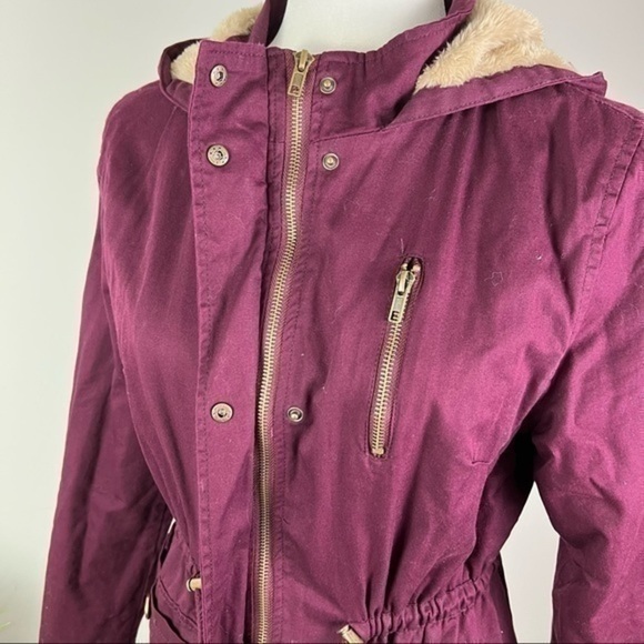 C’esstoi Mulberry Anorak Jacket Womens Faux Fur Lining And Front Tie size small - Picture 4 of 12
